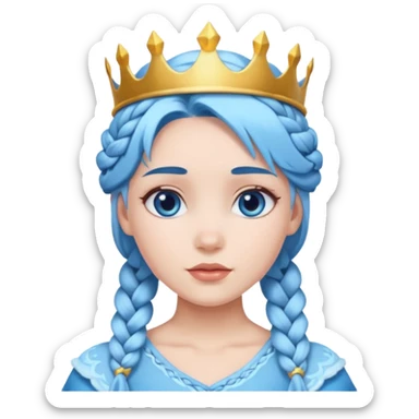 braided hair ice princess with ice crown, blue hair sticker