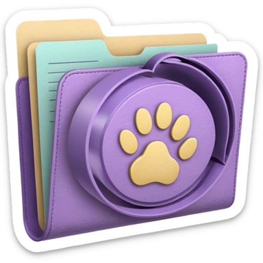 a pastel folder of documents with a pawprint on it sticker