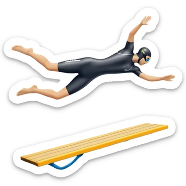 An icon showing a diver captured mid-air in a graceful pose above a pool, with a diving board behind and water below. Splash trails and motion lines emphasize precision and elegance. Transparent background highlights the beauty and focus of competitive diving. sticker