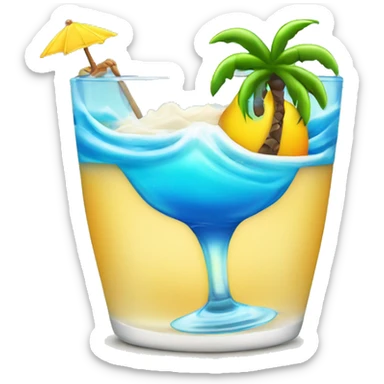 Ocean wave with palm tree and tropical drink  sticker