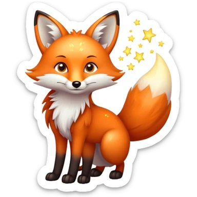 Mystical fox with three glowing tails and starry eyes sticker