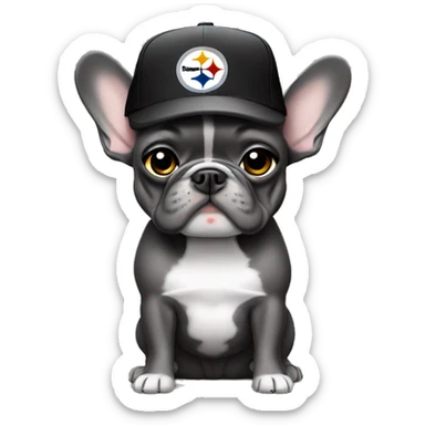Grey frenchie wearing Pittsburgh Steelers hat sticker