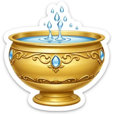 ornate gold bowl, top up inside view, full of water sticker