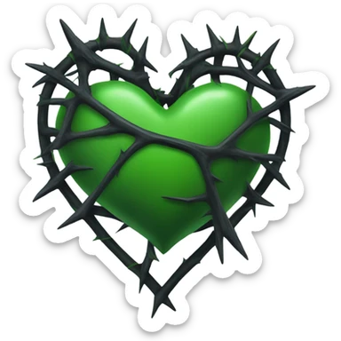 Black heart with green thorns wrapped around it sticker