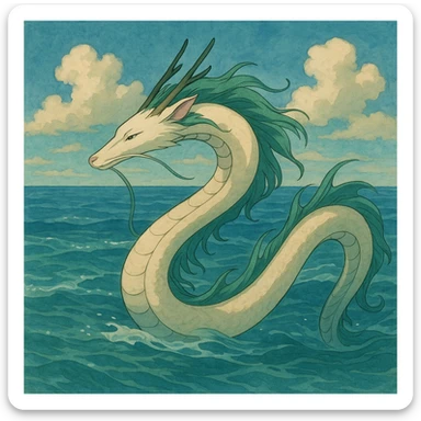 water dragon, elegant and flowing, ghibli-inspired style sticker