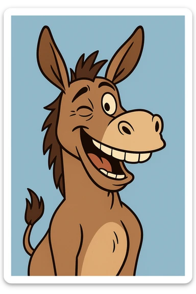 funny donkey character, winking, blue background sticker