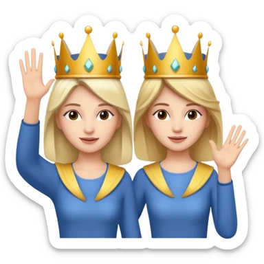 two women with crowns and the same outfit making high five sticker