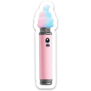 Pastel pink vape with blue light on the bottom.  sticker