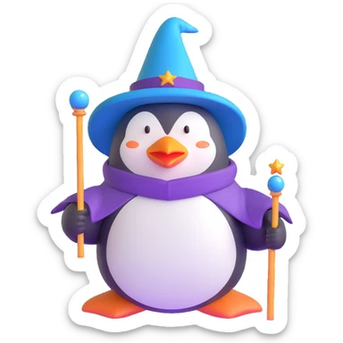 penguin wizard with magic wand and wizard hat sticker