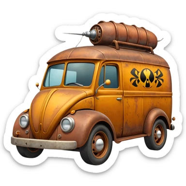 Professional exterminator’s antique tall moving van hot rod (bug shaped) sticker