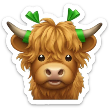Maple the highland cow with a green bow on top of her head sticker