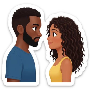 Homem Negro com cavanhaque e mulher branca. cabelos cacheados e preto longo sticker