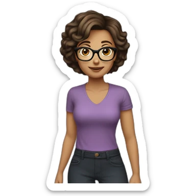 42 yr old woman bob hair cut hair glasses brown eyes sticker