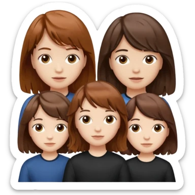 Two girls and a boy. Girl one has long, wavy, light to reddish-brown hair with bangs. Girl two has a dark-colored bob haircut. The boy has wavy, tousled, light to reddish-brown hair with a right side parting.
 sticker