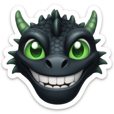 Black dragon with green eyes smiling sticker