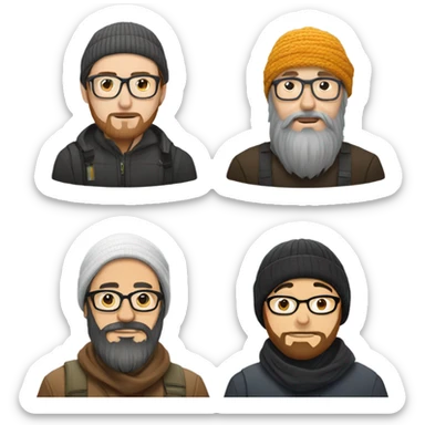 Three editors. One with a turban and beard. One is a white guy with a scraggly small beard. And one East Asian with glasses and beanie.  sticker