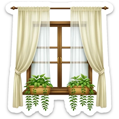 Window with hanging plants + curtain, Apartment Windows. sticker