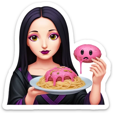 pop art goth neon Monalisa holding Melted pink gooey spam meat ball spaghetti  sticker