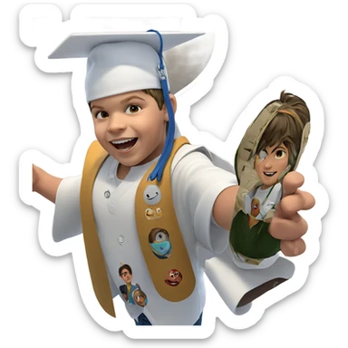 smiling boy in white shirt sticker