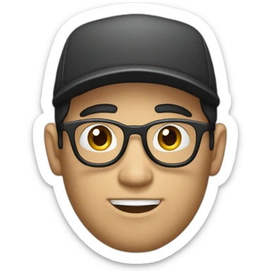 dark-haired developer in a cap with a macbook sticker