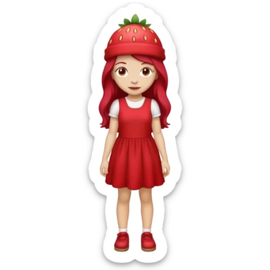 Strawberry shortcake human girl full body and legs with a strawberry hat on her red hair and dress without a cake sticker