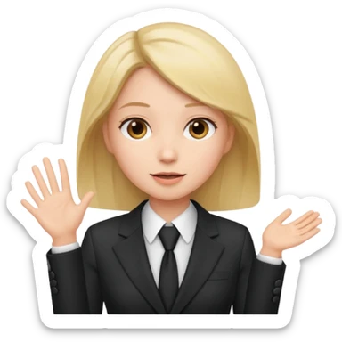 a girl in a suit tells a group of people something sticker