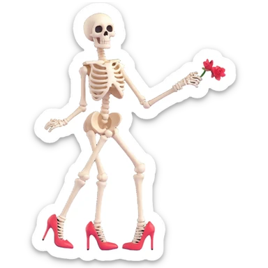 playful and stylish skeleton wearing high heels sticker