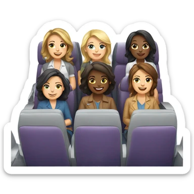 Group of 6 Caucasian women riding in a airplane  sticker