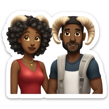 two aries in love black woman and black man with ram horns sticker