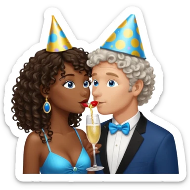 middle age blue eyed white man kissing a sexy dark skin girl curly locks sticker