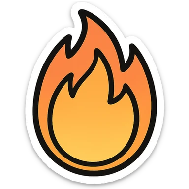 fire streak emoji, flat style, blue to orange gradient, no face, compact and bold, like a streak button, matching reference image sticker