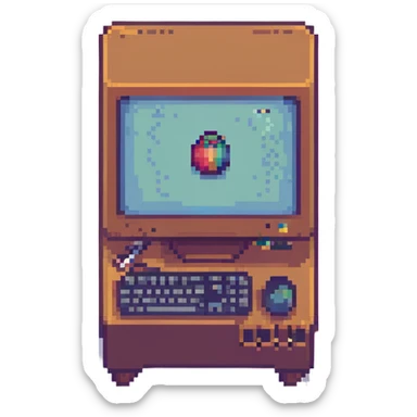desktop PC, pixel art style sticker