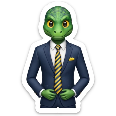 A reptilian humanoid dressing a suit, striped tie, human emoji style sticker