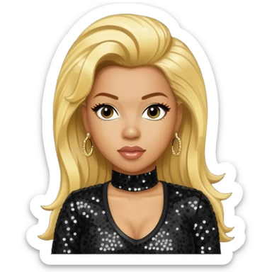 Keyshia Cole with golden blonde hair, black sequin outfit sticker