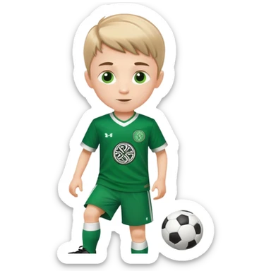 6 years old boy playing soccer wearing celtic uniform ( jersey) # 17 in the jersey !  sticker