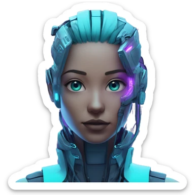 futuristic code scanning device, cyberpunk, cyan and purple colors, only upper body portrait, front facing the camera  sticker
