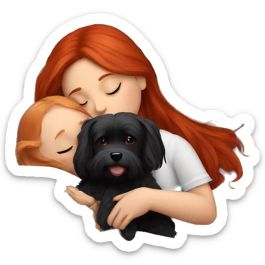 Red hair girl sleep with her maltese black dog sticker