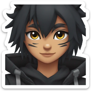 Edgy Shy Anthro Ninja boyish cool pretty dark black Litten-Pokémon-cat-fursona-animal techwear sticker