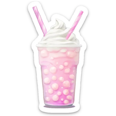 Whipped Cream Bubble Tea "A pastel pink bubble tea topped with glowing whipped cream, shiny tapioca pearls at the bottom, and a straw surrounded by soft sparkles." sticker