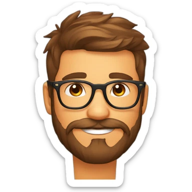 Jeune homme barbu et moustage marron avec lunettes oranges nez orange sticker