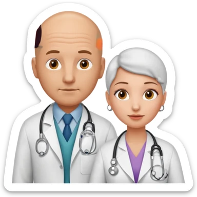 Bald tan doctor man with examine woman sticker