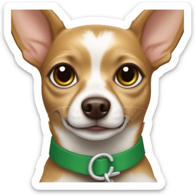 Brown and white chihuahua terrier mix wearing a green collar  sticker