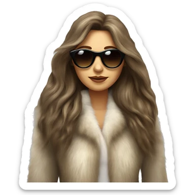 Beautiful realistic long hair light brunette mob wife with fur coat Sun Glases sticker