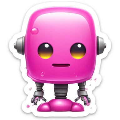 a pink robot with slime sticker