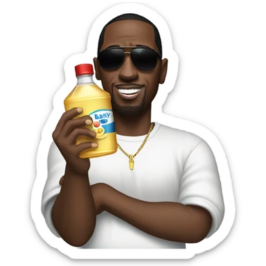 P. Diddy holding a baby oil sticker