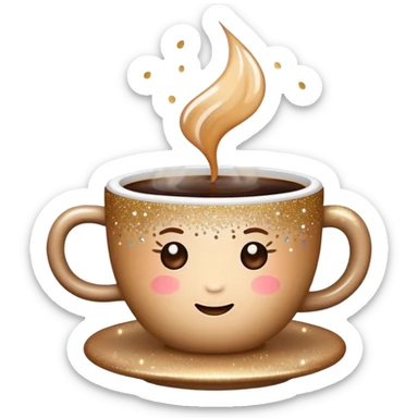 cute cup of coffee with steam and glitter sticker