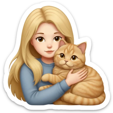 A long-haired girl hugs a Golden Shaded British shorthair sticker