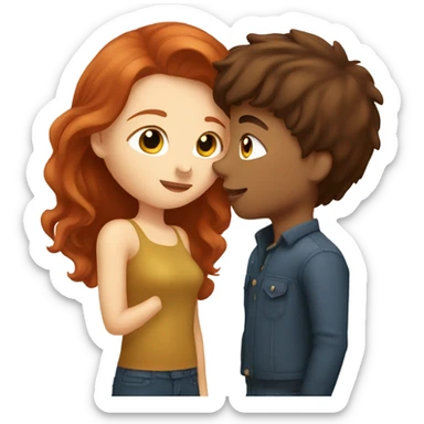 Redhead girl kissing brunette boy  sticker