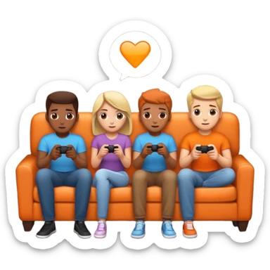 group of friends on couch playing a game couch should be dark orange sticker