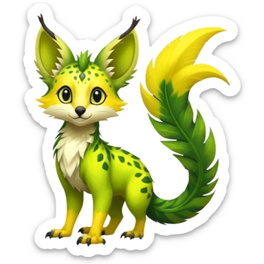 Feral Rare Fantasy vibrant tropical Vernid-Trico-jungle-animal-species-hybrid by LiLaiRa, random markings, tufted tail, tufted ears, full body sticker